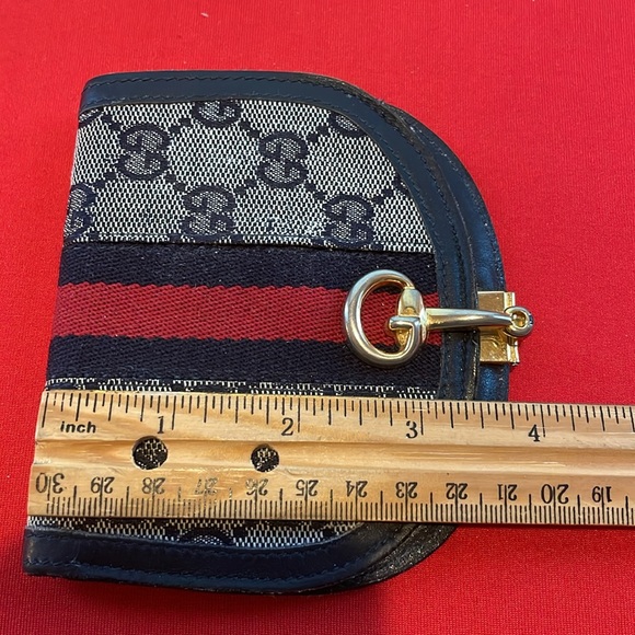 VINTAGE GUCCI BIFOLD NAVY CANVAS/LEATHER HORSEBIT BIFOLD WALLET - Picture 5 of 14